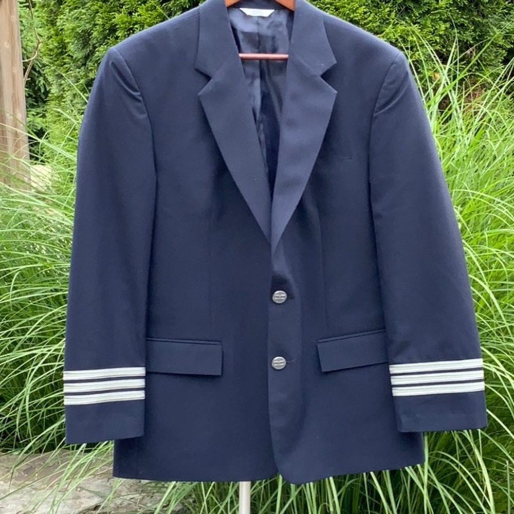 Crew Outfitters Navy Blue Wool Blend Pilot Uniform Blazer with Silver Accents